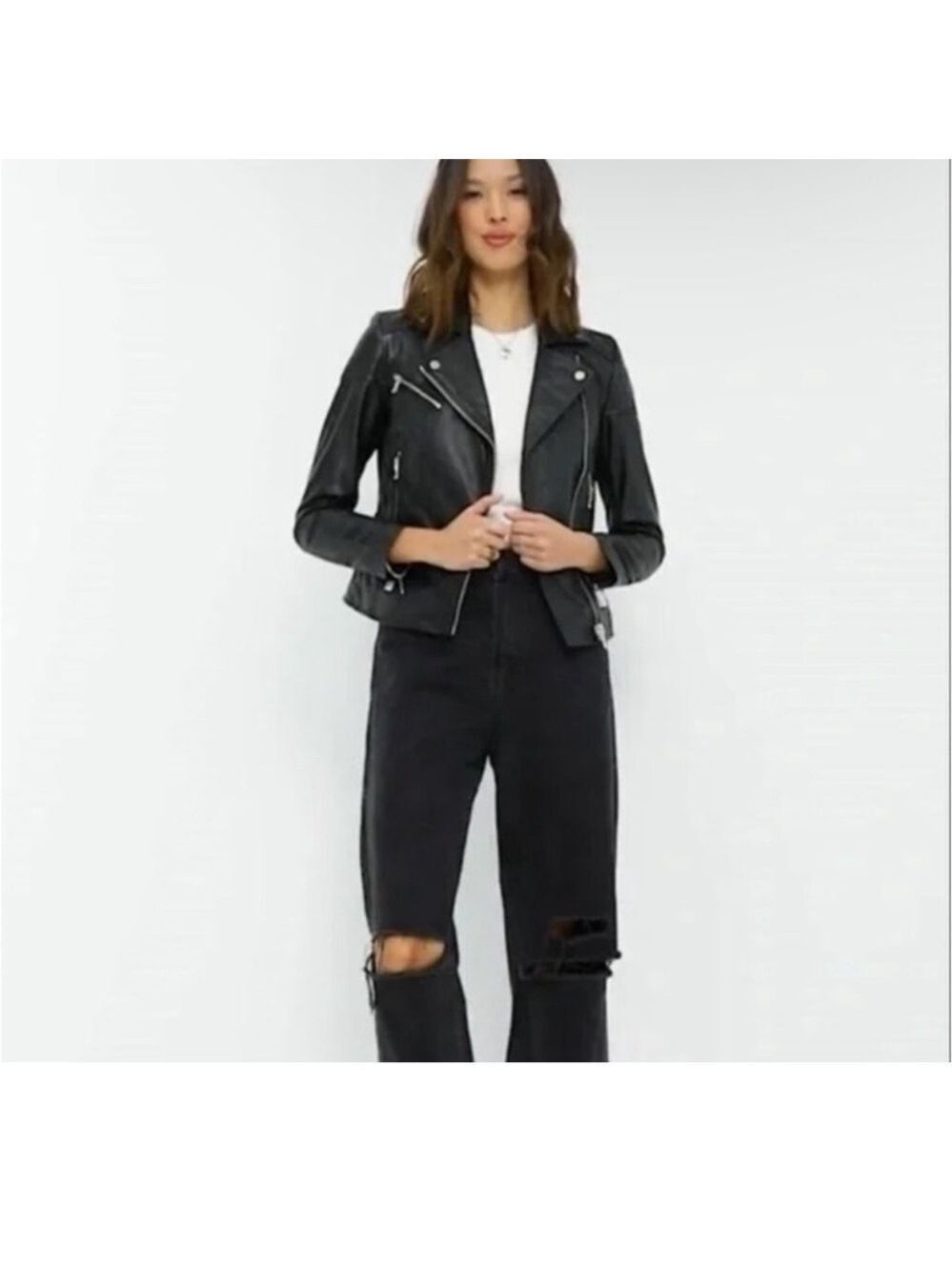 Barney’s Original black moto leather jacket